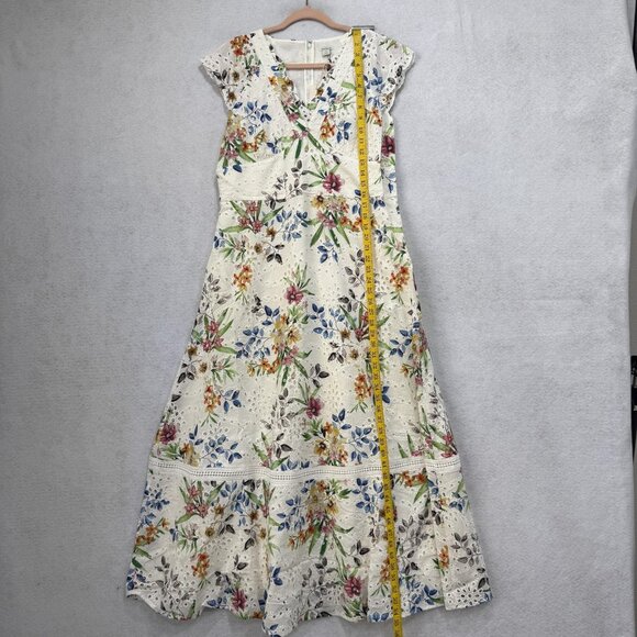Sundance Dress Womens 14 White Floral Eyelet Embroidered Maxi Lined Boho V Neck - Picture 2 of 8